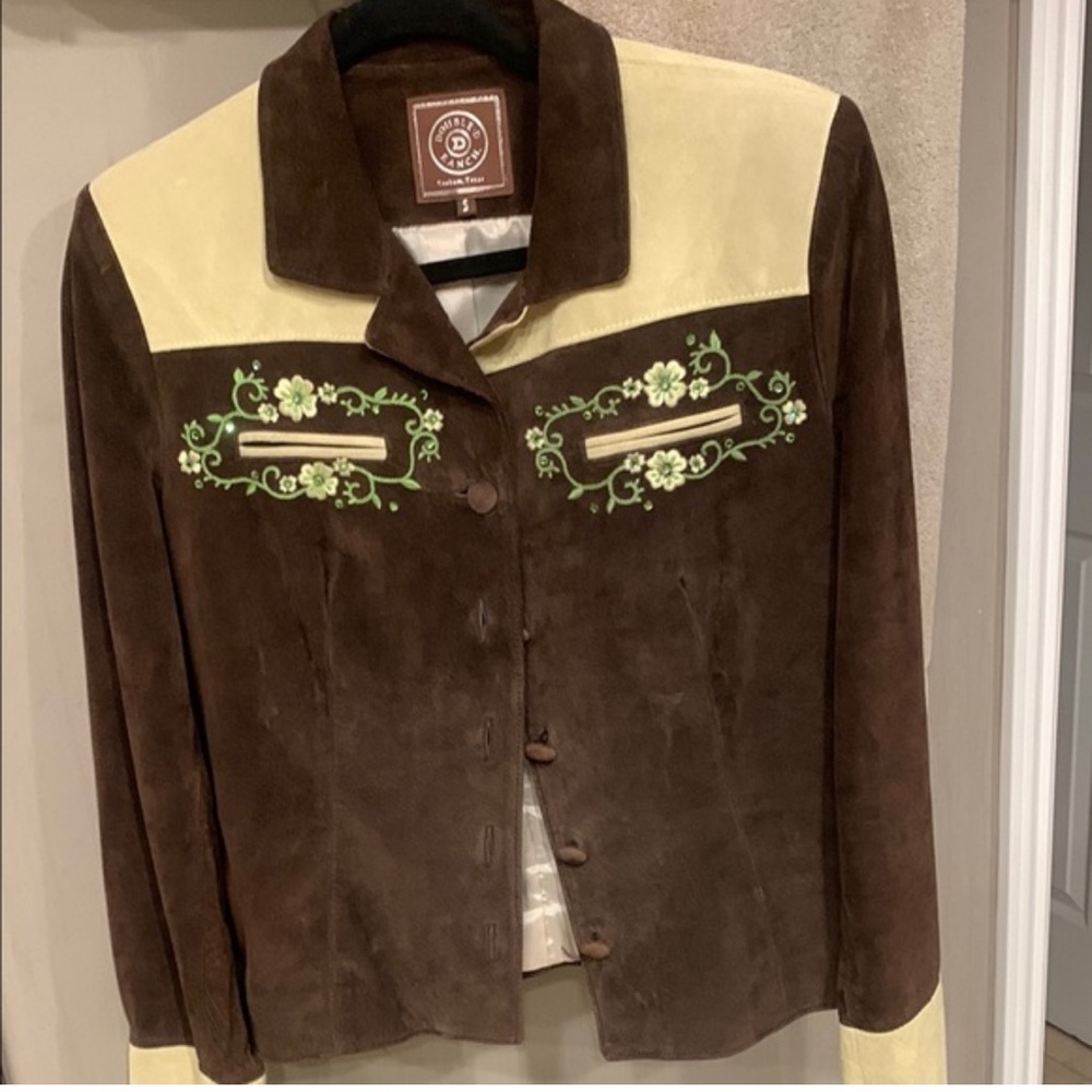 Rate vintage double d ranch leather suede jacket floral embroidery RTL 895 L